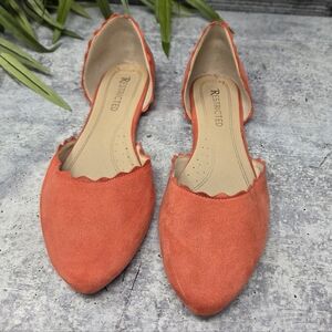Restricted Coral Orange D'Orsay Scalloped Trim Flats SlipOn Pointed Toe Size 9.5